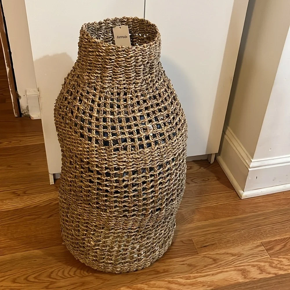 Anthropologie Woven Wicker Vase Beige NWT